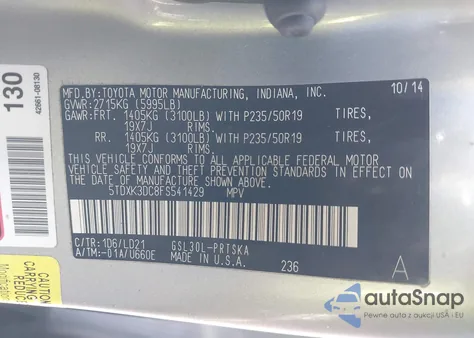 2015 Toyota Sienna Se 8 Passenger from USA, damaged, VIN 5TDXK3DC8FS541429